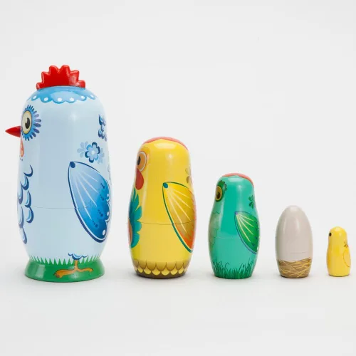 Miniatura 4 de Bits and Pieces - "Hazel & Friends Nesting Chickens - Muñecas anidables de madera pintadas a mano - Matryoshka - Juego de 5 muñecas de 5-1/2" de alto