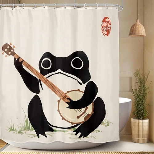 Miniatura 13 de Juego Divertido de Cortina de Rana Retro para Ducha, Juego de Baño 48x71 Pulgadas, Estilo Asiático Lindo, Arte Japonés Tradicional de Pato de Goma