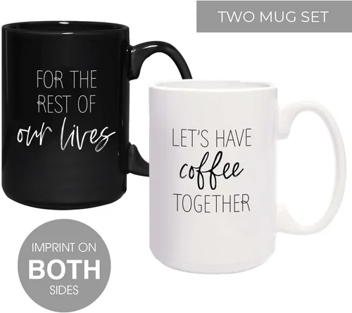 Miniatura 2 de Let's Have Coffee Together For The Rest Of Our Lives - Tazas a juego / 2 tazas de cerámica grandes de 15 onzas de color blanco y negro / juego