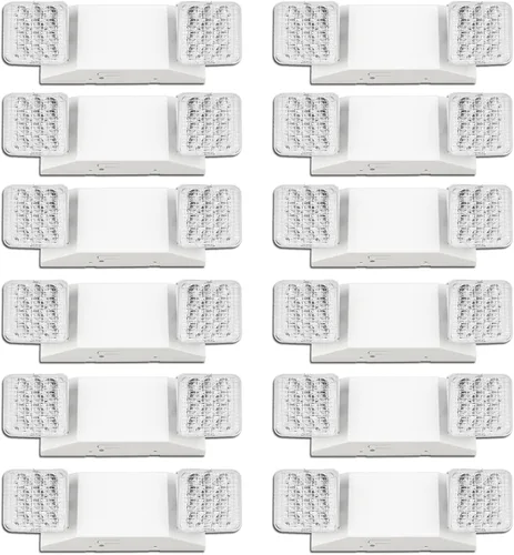 LED Emergency Lights 12 Pack with Battery Backup - 2 Head Emergency Lighting for Home & Business, AC120-277V, White