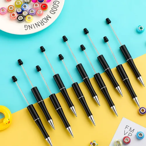 Miniatura 6 de Crtiin Kit de 100 bolígrafos de plástico con cuentas de 50 cuentas, con 50 recambios para manualidades, regalo para oficina (negro)
