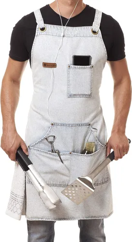 Miniatura 5 de Delantal de cocina profesional diseñado para cocina, barbacoa, parrilla, 10 onzas, babero ajustable para mujeres y hombres, con lazo para toalla