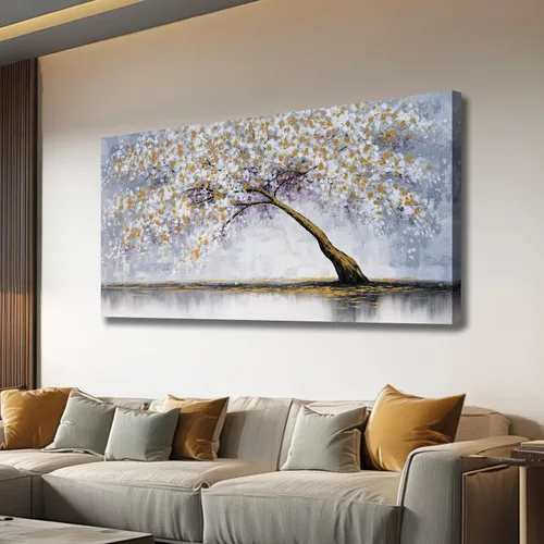 Miniatura 11 de Belmrxne Arte de pared de árbol de la vida, decoración de pared pequeña dorada, paisaje, lienzo, obra de arte divertida para entrada, pasillo, baño