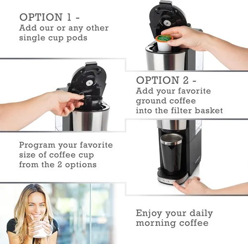 Miniatura 4 de Mixpresso Cafetera de una sola porción para café molido y compatible con cápsulas K Cup, con taza de viaje de 14 onzas y filtro reutilizable