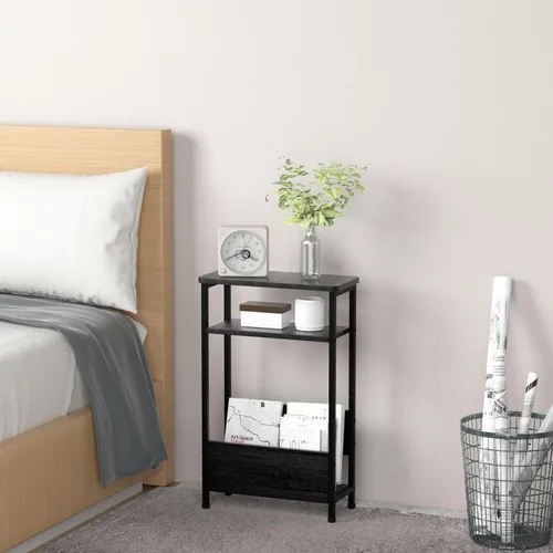 Miniatura 4 de THUMEYE Mesa auxiliar estrecha de 7.1 pulgadas para espacios pequeños, mesa auxiliar pequeña de 3 niveles con soporte para revistas, mesita de noche