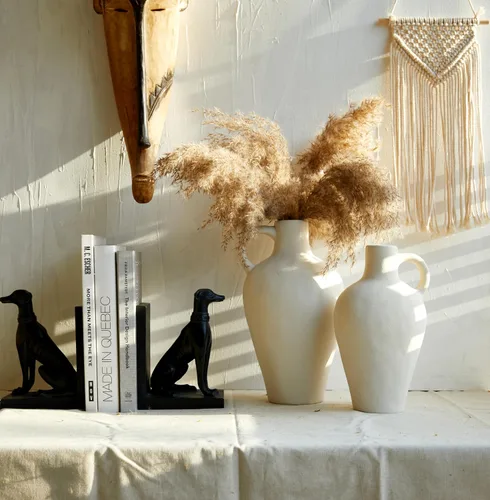 Miniatura 6 de BlossoME - Florero de cerámica blanca de 12 pulgadas de alto para flores, hierba de pampas, decoración rústica bohemia moderna para sala de estar