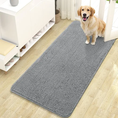 OLANLY - Tapete para puerta de perro y patas sucias, absorbe la humedad y la suciedad, antideslizante, lavable, de felpilla de secado rápido, para