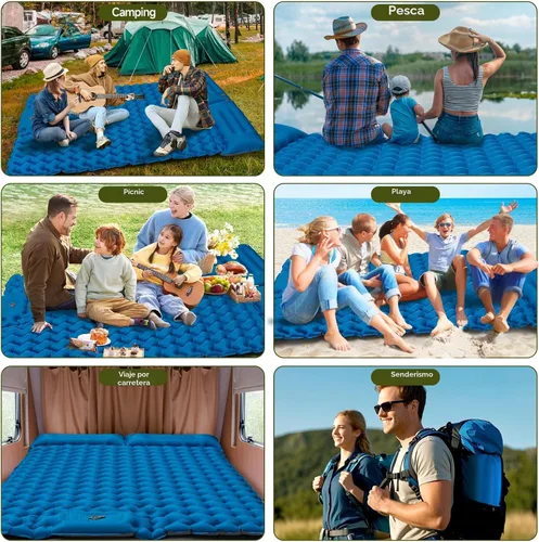 Miniatura 5 de Colchoneta de dormir doble para campamento, extra gruesa de 4 pulgadas, almohadilla inflable para 2 personas con bomba de pie y almohada integradas