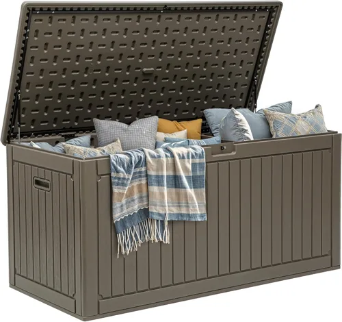 Miniatura 37 de YITAHOME Caja grande de resina de 100 galones, cajas de almacenamiento al aire libre para muebles de patio, cojines de exterior, herramientas