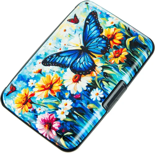 Miniatura 24 de Porta tarjetas de crédito pequeño con bloqueo RFID, cartera metálica delgada, mini, de aluminio, funda dura para mujeres y hombres