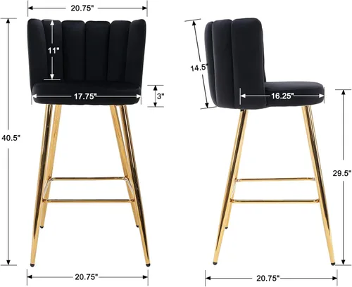 Miniatura 2 de Velvet Taburetes de Bar de 30" de Altura de Barra Juego de 2 Taburetes de Cocina Modernos Taburetes de Mostrador Tapizados con Patas Doradas