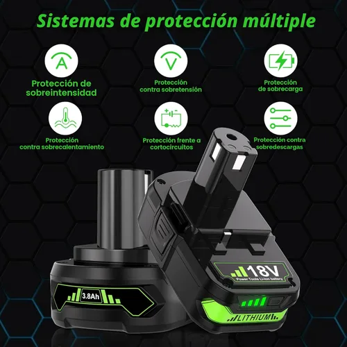Miniatura 5 de Juego de 2 baterías de repuesto de litio de 4.0 Ah para Ryobi de 18 V Compatible con batería Ryobi ONE+ Plus de 18 voltios P102 P103 P104 P105 P106