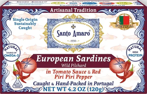 Miniatura 12 de Santo Amaro - Auténticas sardinas europeas en aceite de oliva y piri piri rojo, pimienta, sardinas enlatadas a mano en aceite de oliva picante