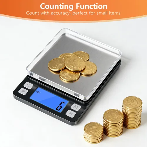Miniatura 4 de BOMATA Báscula de joyería de alta precisión de 0.00 oz, báscula digital de 35.27 oz con función de sujeción, tara y conteo, diseño pequeño