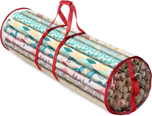 Miniatura 12 de ZOBER Organizador redondo de papel de regalo de Navidad, contenedores de almacenamiento de papel de regalo de 40 pulgadas, soporte para papel