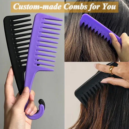 Miniatura 5 de Peine de dientes anchos y grandes, 2 piezas, peines de ducha con gancho para cabello rizado mojado, peines de cepillo de pelo grande premium