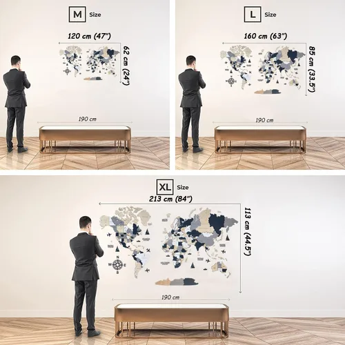 Miniatura 5 de Mapa del mundo de madera, arte 3D, decoración de pared grande, tamaño (M, L, XL) Idea de regalo para cualquier ocasión, arte de pared para el hogar