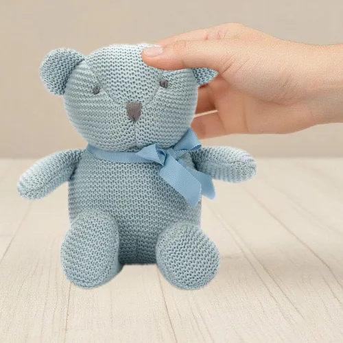 Miniatura 7 de FLUFFYFUN Oso de peluche azul 100% algodón orgánico de 6.5 pulgadas, animales de peluche para recién nacido Oso Azul