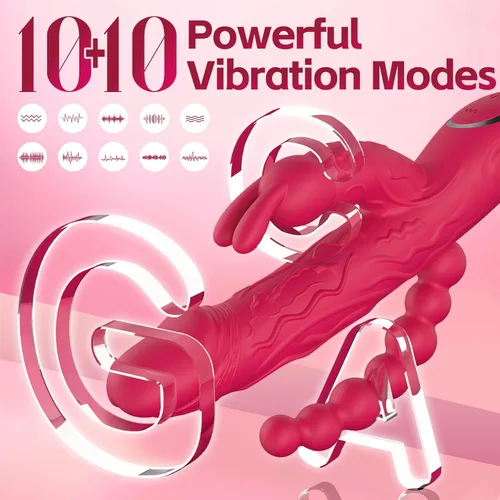 Miniatura 2 de Conejo Vibrador para Punto G, Consolador Adulto Juguetes Sexuales para Mujeres, 3 en 1 Perlas Vaginales y Anal, Estimulador de Clítoris Doble con 10
