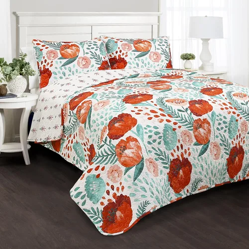 Lush Decor Poppy Garden - Juego de edredón de 3 piezas, matrimonial/queen, multicolor 2-Multicolor