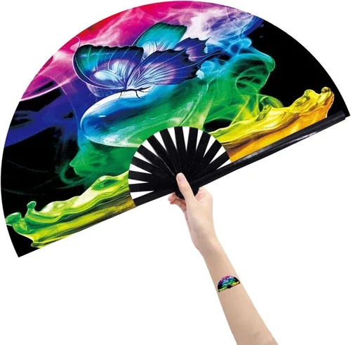 Miniatura 12 de Abanico grande plegable de mano para baile de línea, abanico de clic para botas en el suelo, para baile, fiesta, decoración, festival (Alien)