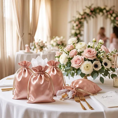 Miniatura 6 de Bolsas de satén de oro rosa con cordón para regalo y boda - 4 x 6 pulgadas, 50 por paquete Oro rosa - 4 x 6 pulgadas (paquete de 50)