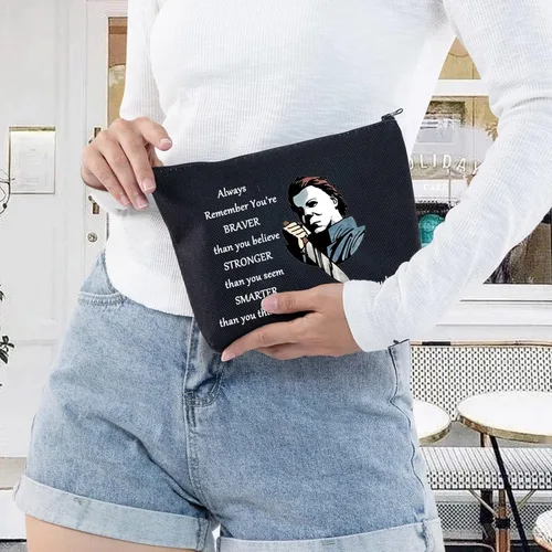 Miniatura 5 de LEVLO Michael Myers Bolsa de maquillaje cosmética para fanáticos de la película de terror, regalo You'Re Braver Stronger Smarter Than You Think
