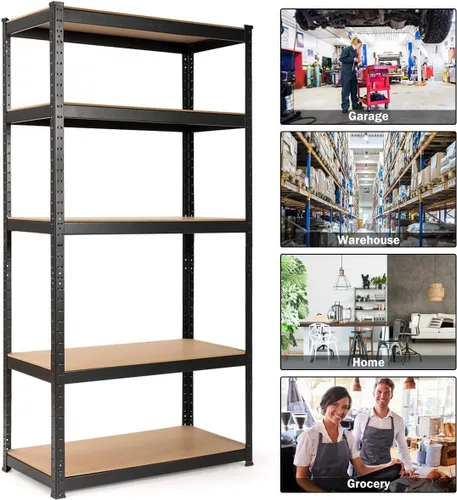 Miniatura 7 de Giantex Storage Shelving Rack Utility Shelf 5-Tier Heavy Duty 2750LBS Garage Shelves Shelving Unit Bolt-Free Assembly Adjustable Shelves Negro