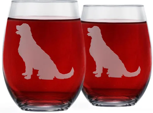 Vasos de vino sin tallo Golden Retriever (juego de 2) | Exclusivos para amantes de perros | Grabados a mano con el nombre de la raza en la parte