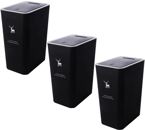 Miniatura 10 de Sooyee Paquete de 3 basureros de baño con tapa de 10 litros/2.6 galones, delgado con tapa desplegable, cesta de basura para baño, tocador, Negro