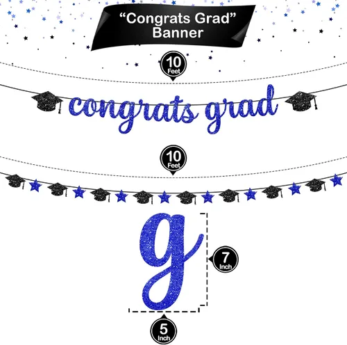 Miniatura 3 de KatchOn, Banner de felicitaciones graduadas con purpurina – 10 pies, pre-encordado Grad Garland Class of 2026 Pancartas de felicitaciones