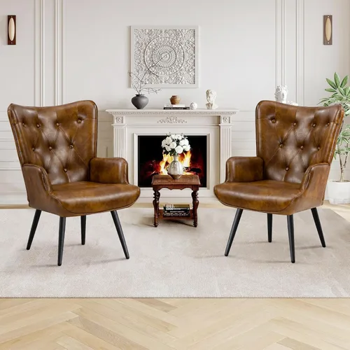 Miniatura 13 de Furniliving Silla de Acento de Terciopelo para Sala de Estar, Silla de Lectura Tapizada con Respaldo Alto, Sillón de Respaldo Alado con Botones Negro