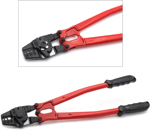 Miniatura 6 de Herramienta de prensado de estampación de swager de mano de 14" para cable de cuerda de alambre 1/16" 3/32" 1/8" [P/N: ET-TOOL030-14-RED]