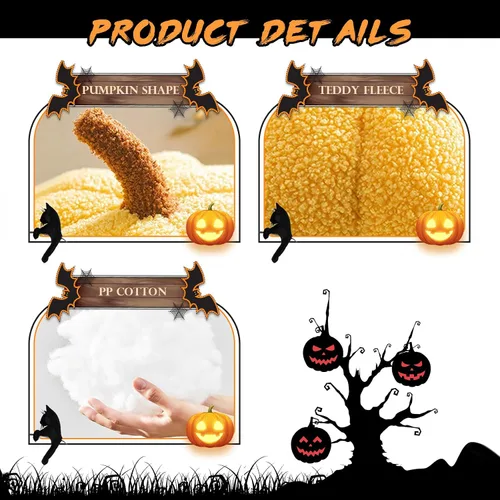 Miniatura 8 de Almohadas con forma de calabaza otoñal, suave almohada de calabaza de Halloween para decoración de fiesta, sofá, dormitorio, sala de juegos, Verde