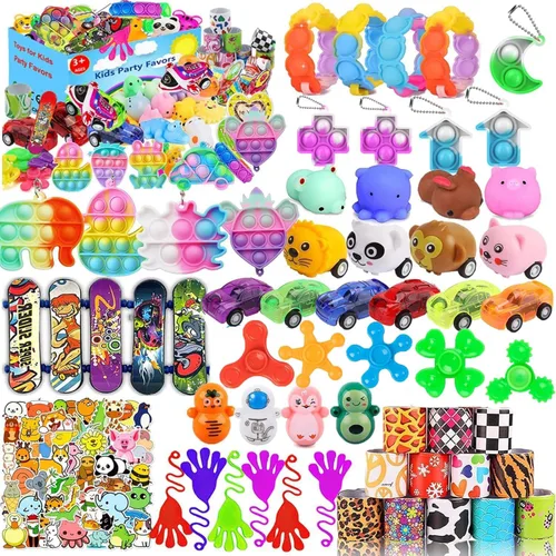 118 piezas de recuerdos de fiesta para niños de 4 a 8 años, juguetes Pop Fidget, bolsas de regalo, juguetes de caja del tesoro para aula, premios de