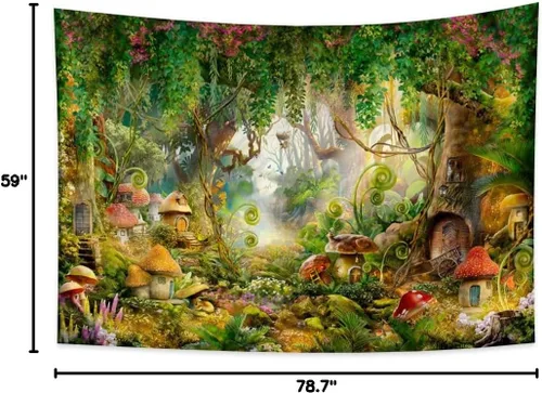 Miniatura 7 de Tapiz de bosque de fantasía, 78.7 pulgadas de ancho x 59 pulgadas de largo (78.7 x 59.1 in) de hongo encantado, tapiz mágico de cuento de hadas