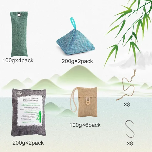 Miniatura 2 de Bolsas de carbón absorbente de olores (10 x 3.53 oz+4 x 7.05 oz) bolsas purificadoras de aire de carbón de bambú activado, bolsas eliminadoras