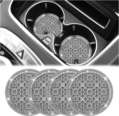 Miniatura 9 de Zpana – Portavasos para automóvil con diamantes de imitación, 4 unidades, 2.75 pulgadas, silicona con cristales de strass, tapetes antideslizantes