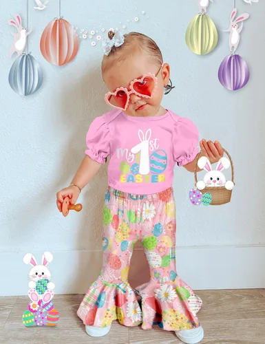 Miniatura 44 de Ropa de bebé niña, 4 piezas, trajes de niña recién nacida, con volantes, mameluco de campana para bebé, diadema, bandana, conjuntos de ropa, regalos