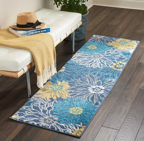 Miniatura 21 de Nourison Passion - Alfombra azul, de 6 pies, 7 pulgadas x 9 pies, 6 pulgadas, floral, campestre, fácil de limpiar, no desprende pelo