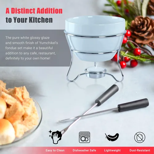 Miniatura 4 de Juego de tazones para fondue de chocolate con 4 tenedores de inmersión y soporte para velas de té, para el juego de fondue perfecto para servir