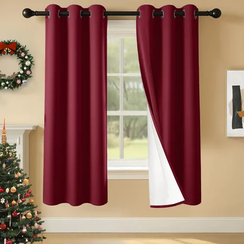 Miniatura 49 de 2 paneles de cortinas 100% opacas, cortinas ligeras con aislamiento térmico con ojales para dormitorio, sala de estar, tratamiento de ventana
