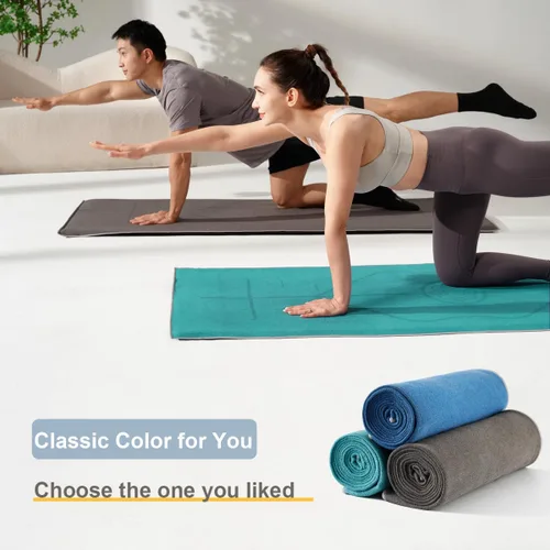 Miniatura 6 de Toalla para esterilla de yoga con líneas de alineación, 72 x 24 pulgadas, cubierta antideslizante para yoga, pilates, ejercicio, fitness, con bolsa