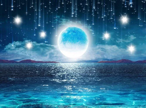 Tapiz grande para colgar en la pared, diseño de cielo estrellado, océano, luna y estrellas, para el hogar, galaxia cósmica 3D, decoración de