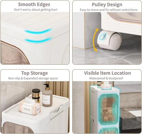 Miniatura 5 de Armario de almacenamiento de baño delgado de 2 niveles, gabinetes de almacenamiento plegables, almacenamiento de baño estrecho, organizador