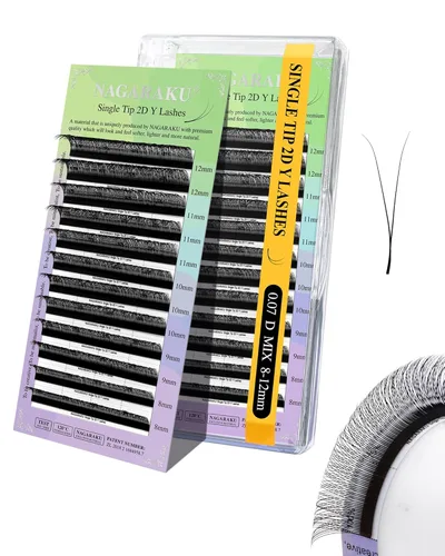 Miniatura 135 de Suministros de extensiones de pestañas NAGARAKU yy, pestañas falsas 0.05mm rizado D, bandeja mixta 8-12mm, prefabricadas 4D, abanico fácil, volumen