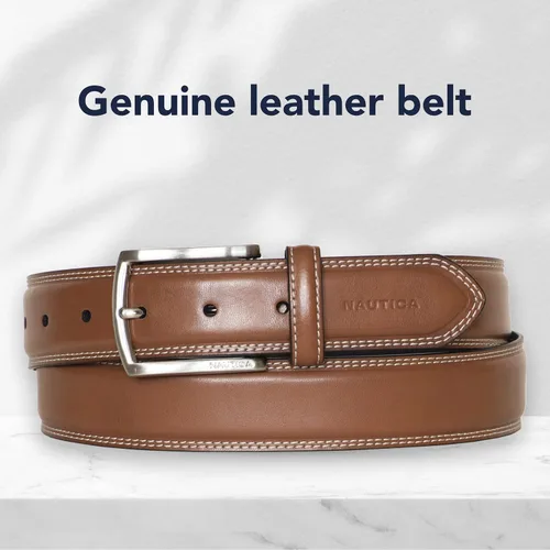 Miniatura 3 de Nautica Mens Logo Inlay Ornament Double Stitch Leather Belt