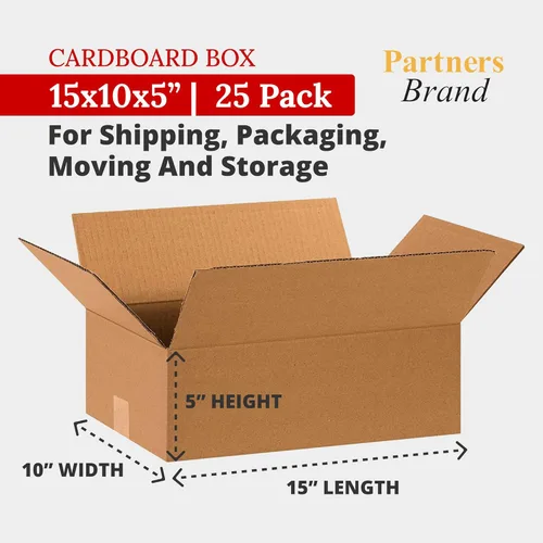 Miniatura 2 de PARTNERS BRAND Cajas de cartón corrugado de 15 x 10 x 5, planas de 15 pulgadas de largo x 10 pulgadas de ancho x 5 pulgadas de alto, paquete de 25
