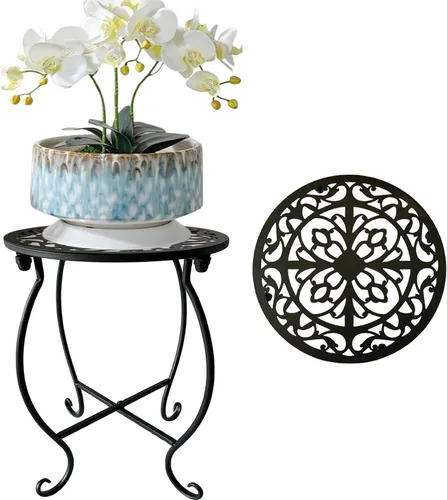 Soporte para plantas para interiores y exteriores, soporte para macetas de 15 pulgadas de alto, soporte redondo de esquina de metal para maceta,