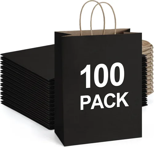 Bolsas de papel marrón con asas, a granel de 10x5x13, 100 piezas, bolsas de regalo de papel Kraft reciclado BagDream para regalos, mercancía, venta